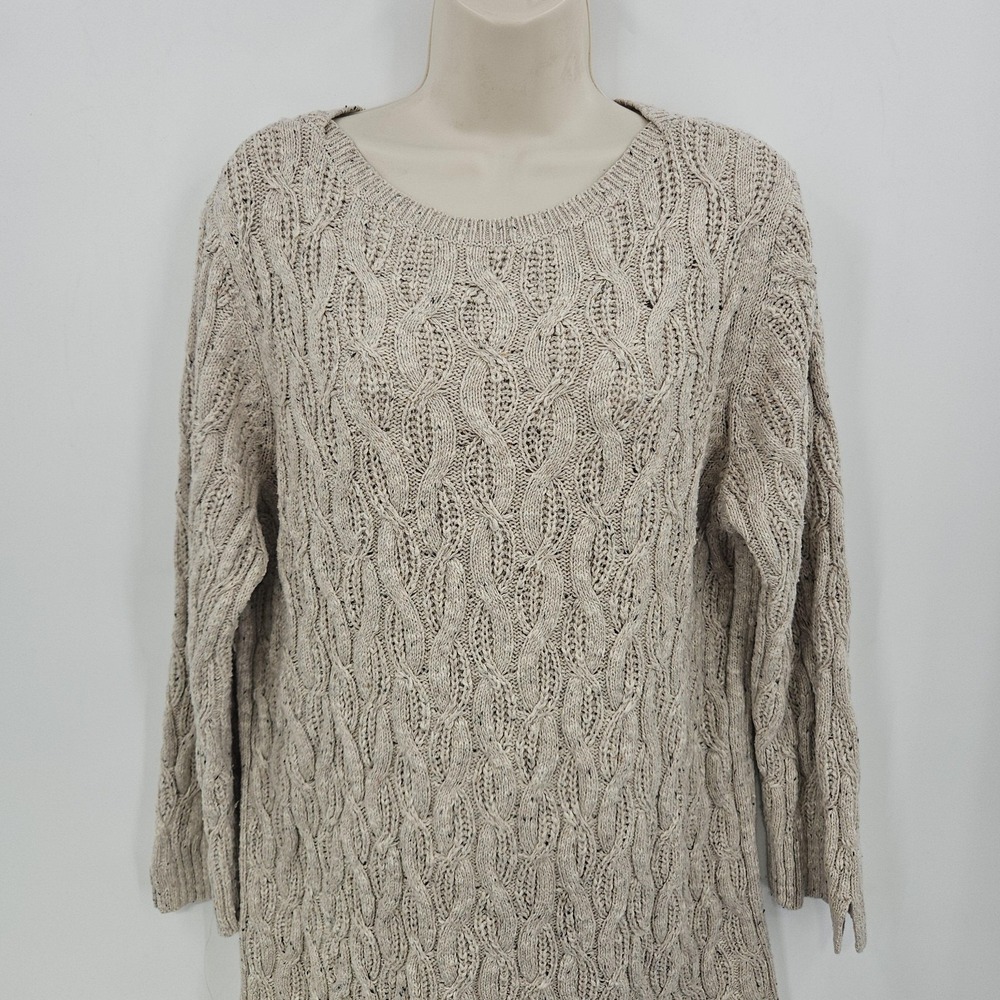 J Jill Sweater Womens 2X Beige Cable Knit Soft Textured Fisherman Style Preppy - Picture 2 of 11